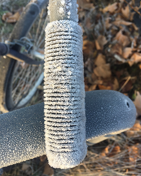 smartphone, iphone, fotografie, rijp, winter, fiets, stuur, handvat