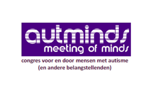 Plaatje met het logo van Autminds. Daaronder staat 'meeting of minds' en daaronder staat 'congres voor en door mensen met autisme (en andere belangstellenden)'