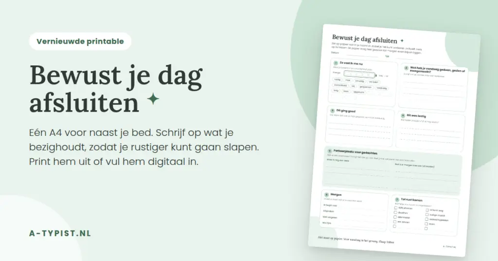 Plaatje van de printable Bewust je dag afsluiten